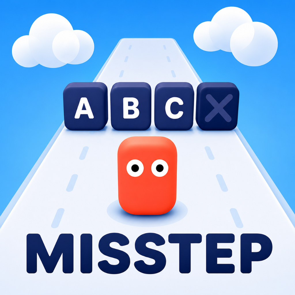 Misstep app icon — a small red runner facing a row of doors